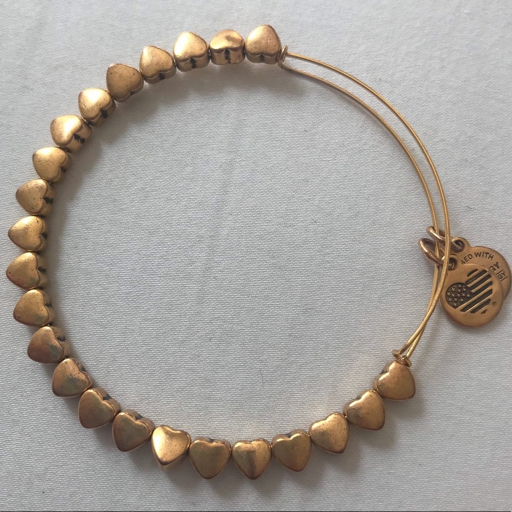 Alex and Ani heart beaded bangle, Rafaelian gold.